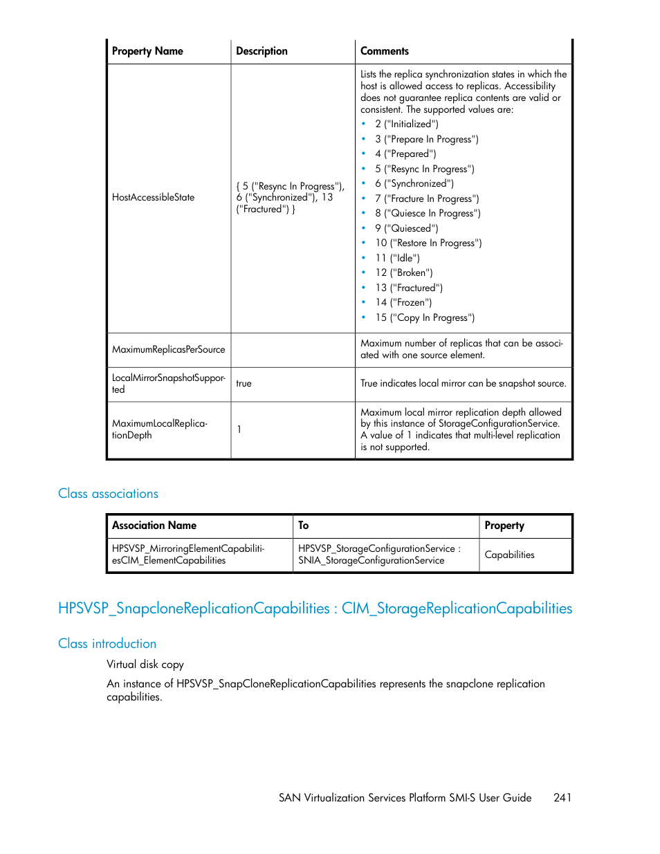Class associations, Class introduction | HP SAN Virtualization Services Platform User Manual | Page 241 / 324