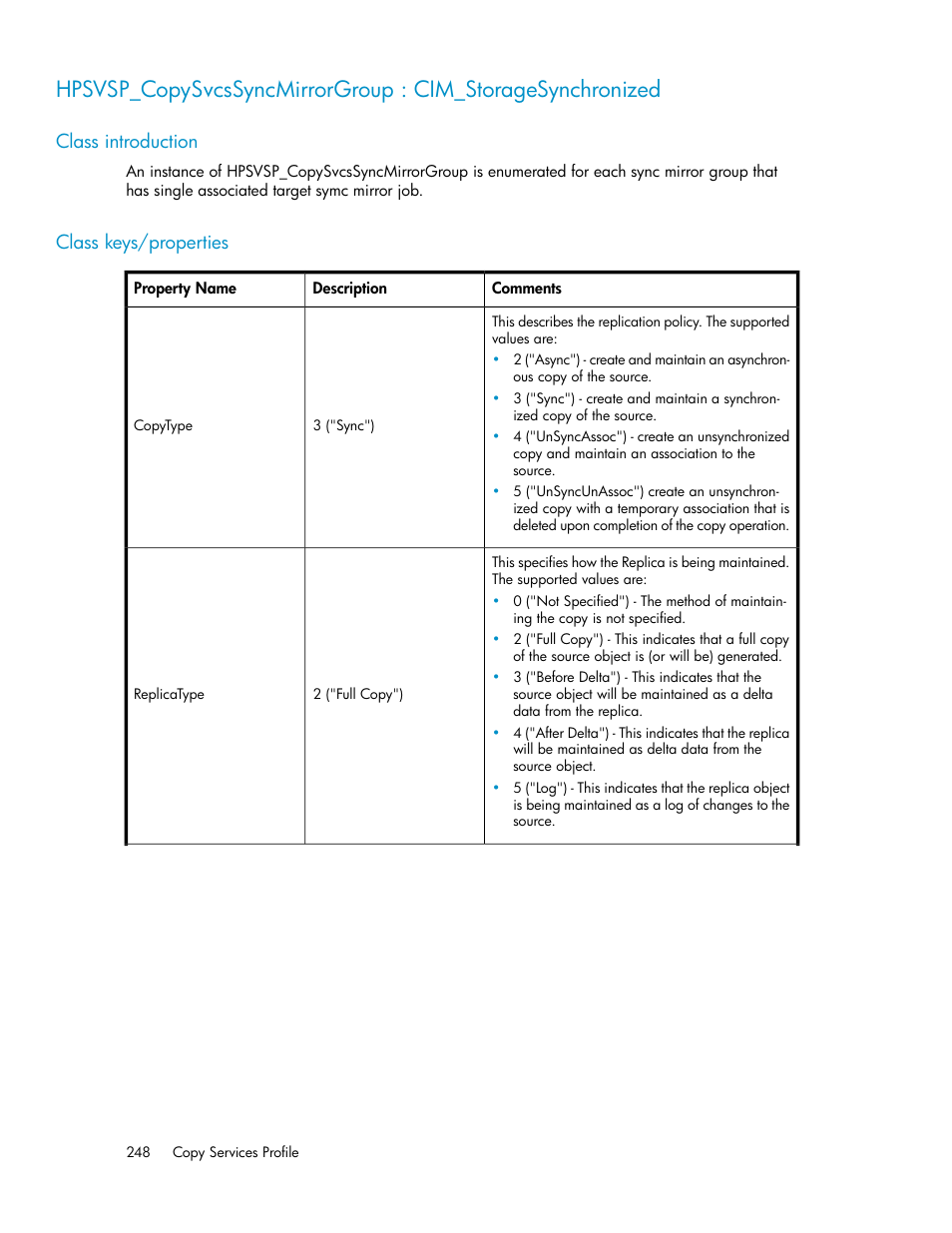 Class introduction, Class keys/properties, 248 class keys/properties | HP SAN Virtualization Services Platform User Manual | Page 248 / 324