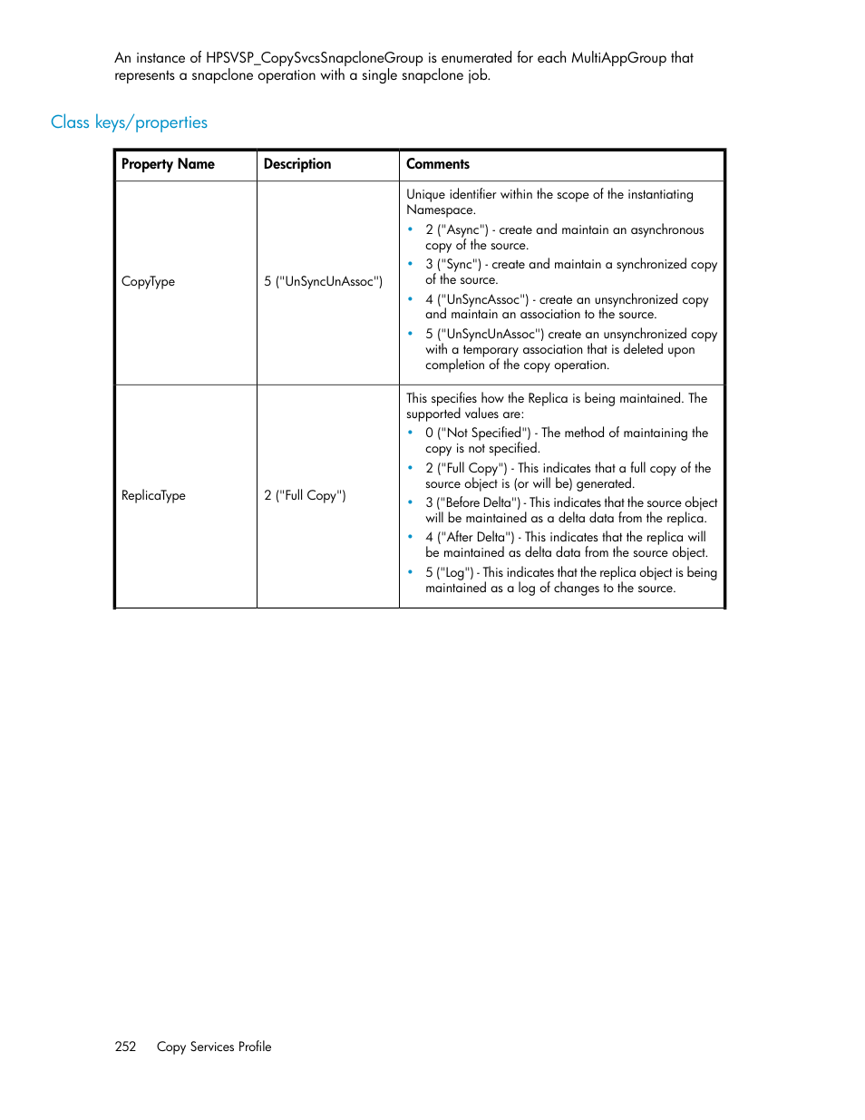 Class keys/properties | HP SAN Virtualization Services Platform User Manual | Page 252 / 324