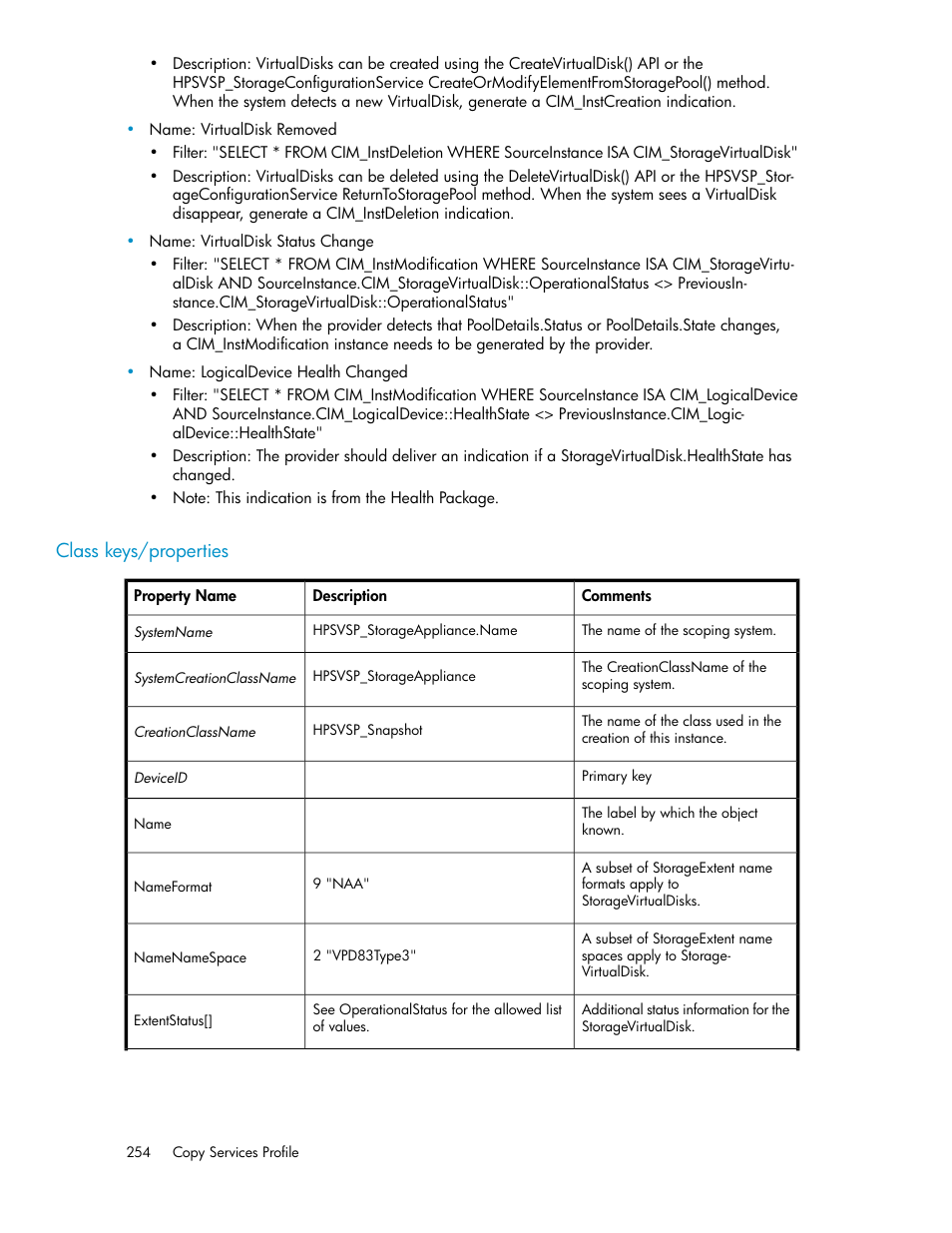 Class keys/properties | HP SAN Virtualization Services Platform User Manual | Page 254 / 324