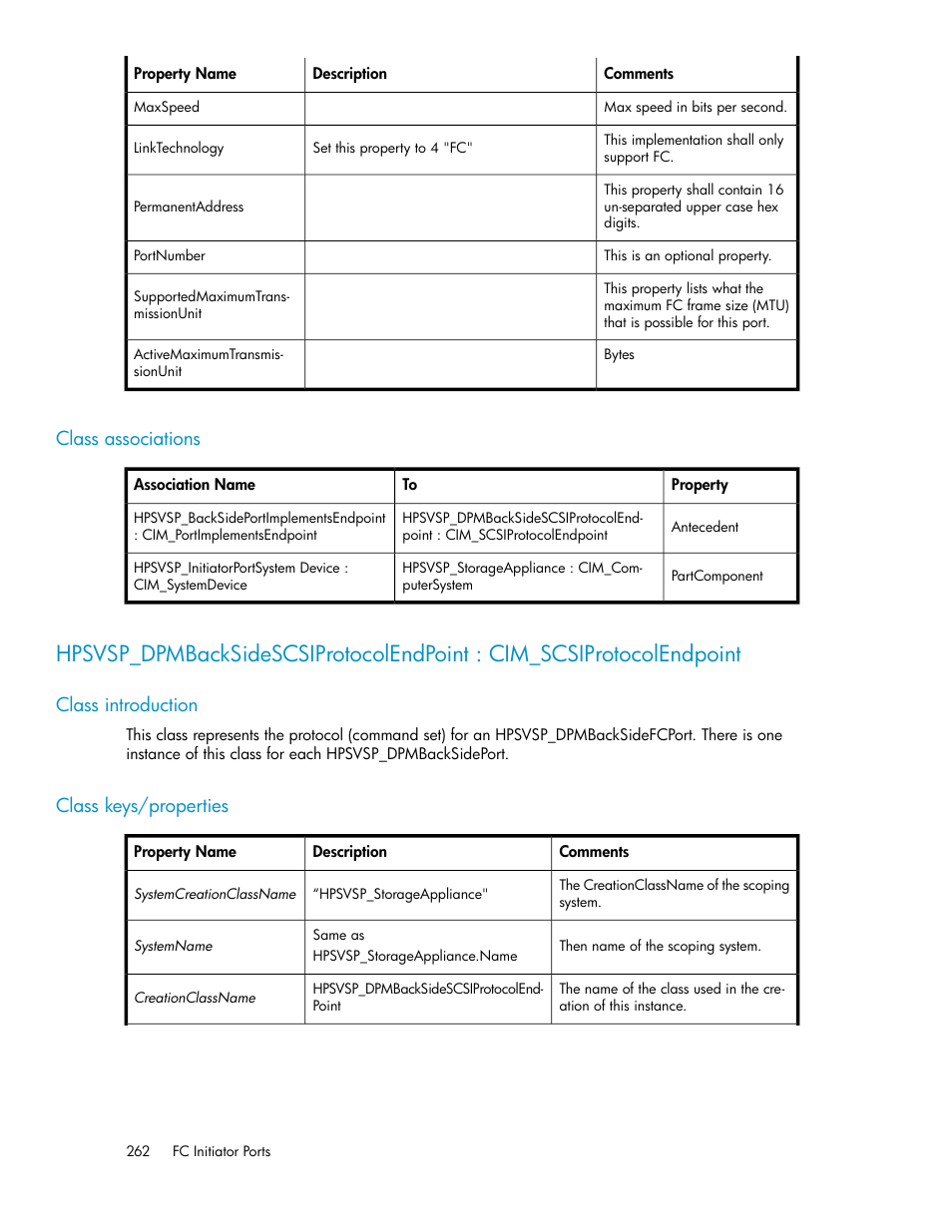 Class associations, Class introduction, Class keys/properties | 262 class keys/properties | HP SAN Virtualization Services Platform User Manual | Page 262 / 324