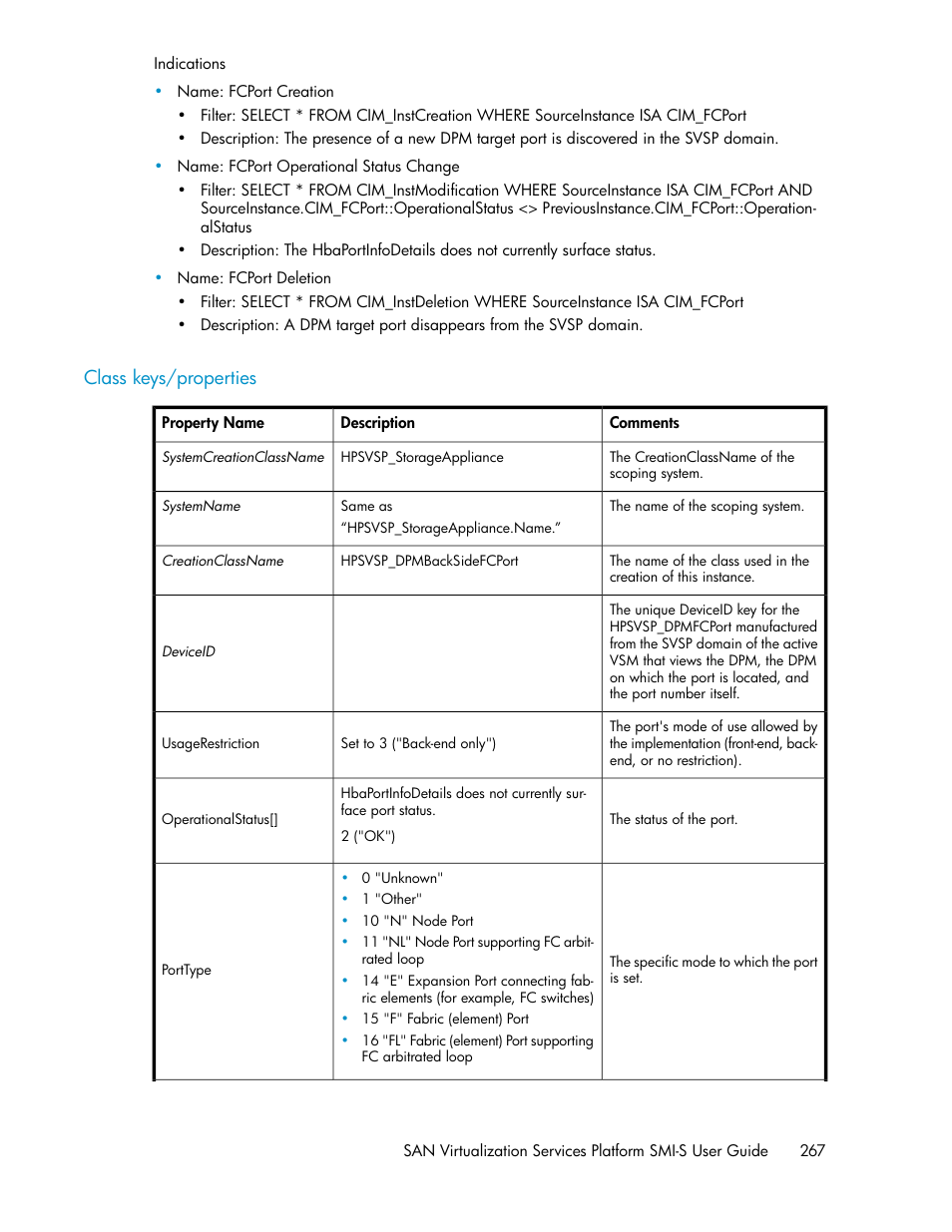 Class keys/properties | HP SAN Virtualization Services Platform User Manual | Page 267 / 324