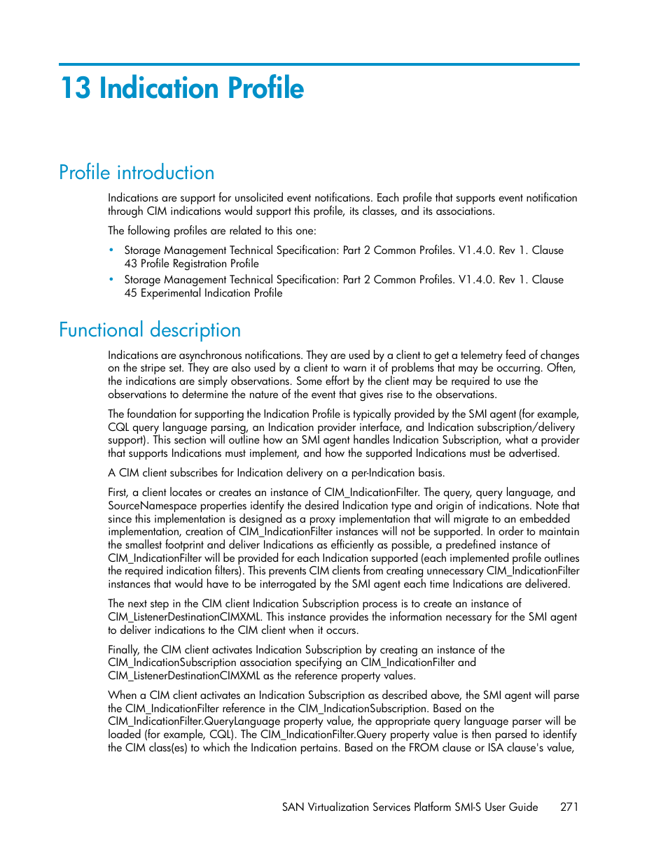 13 indication profile, Profile introduction, Functional description | 271 functional description | HP SAN Virtualization Services Platform User Manual | Page 271 / 324