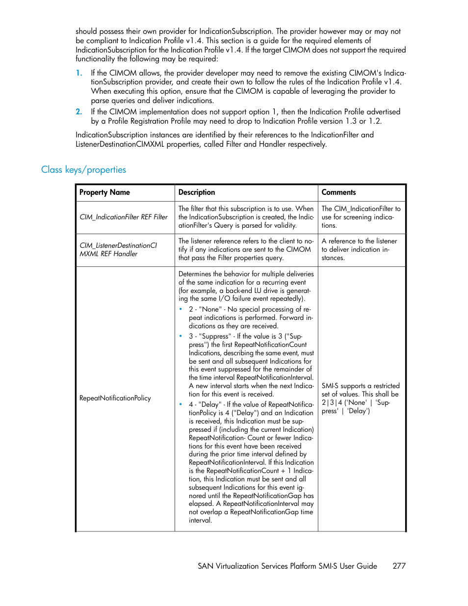 Class keys/properties | HP SAN Virtualization Services Platform User Manual | Page 277 / 324