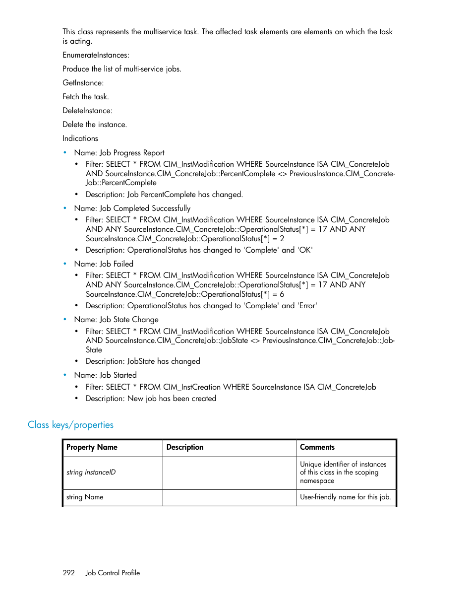 Class keys/properties | HP SAN Virtualization Services Platform User Manual | Page 292 / 324