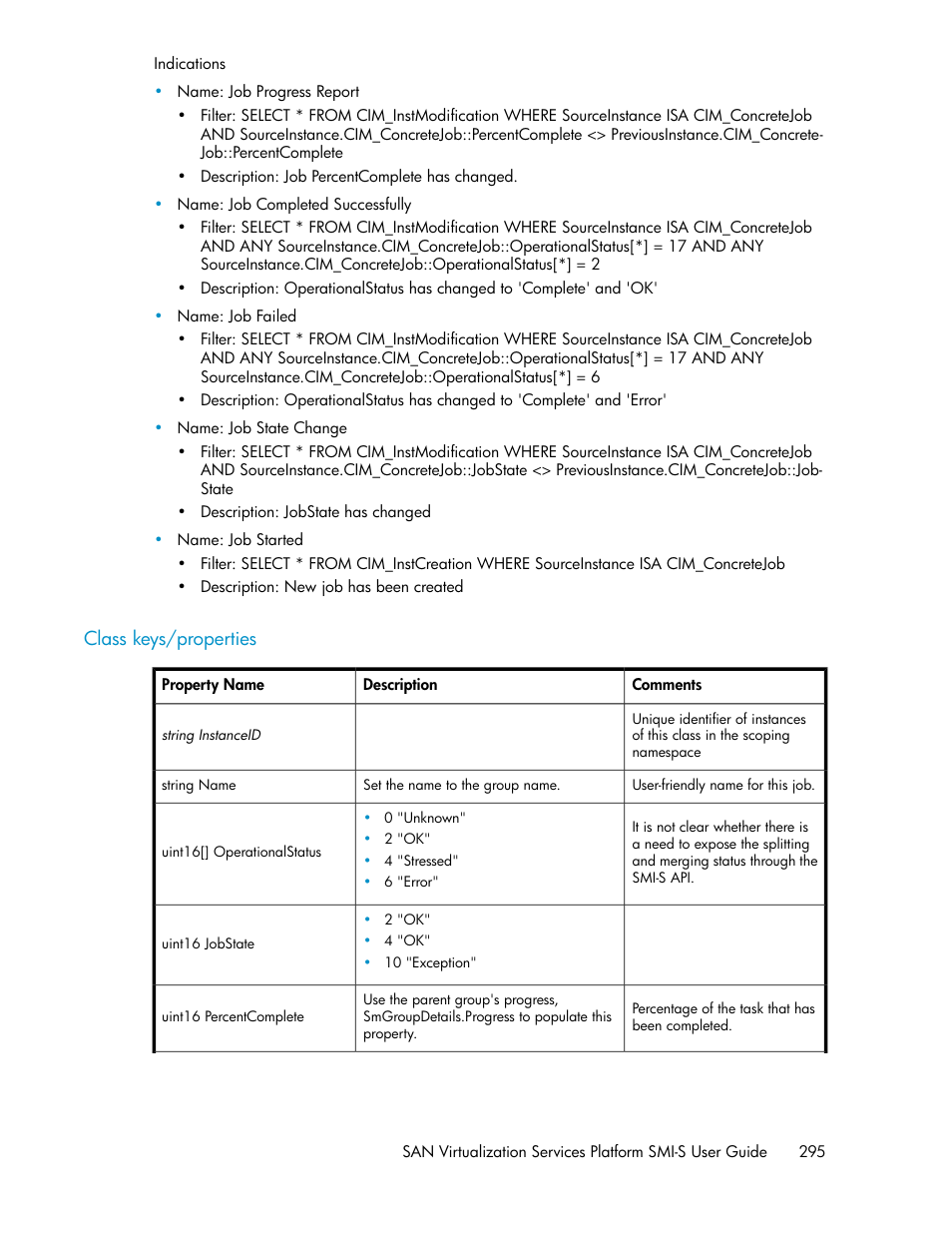 Class keys/properties | HP SAN Virtualization Services Platform User Manual | Page 295 / 324