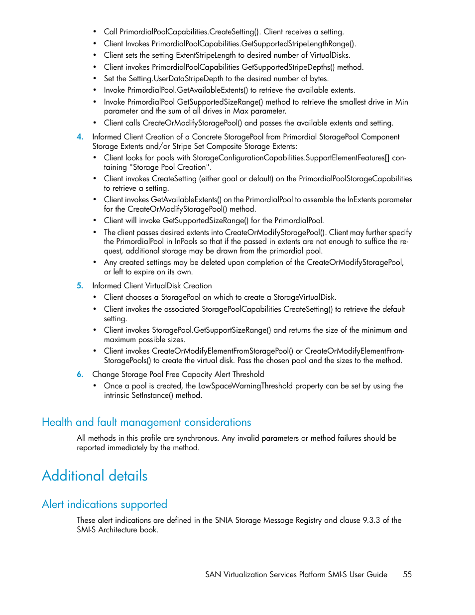 Health and fault management considerations, Additional details, Alert indications supported | HP SAN Virtualization Services Platform User Manual | Page 55 / 324