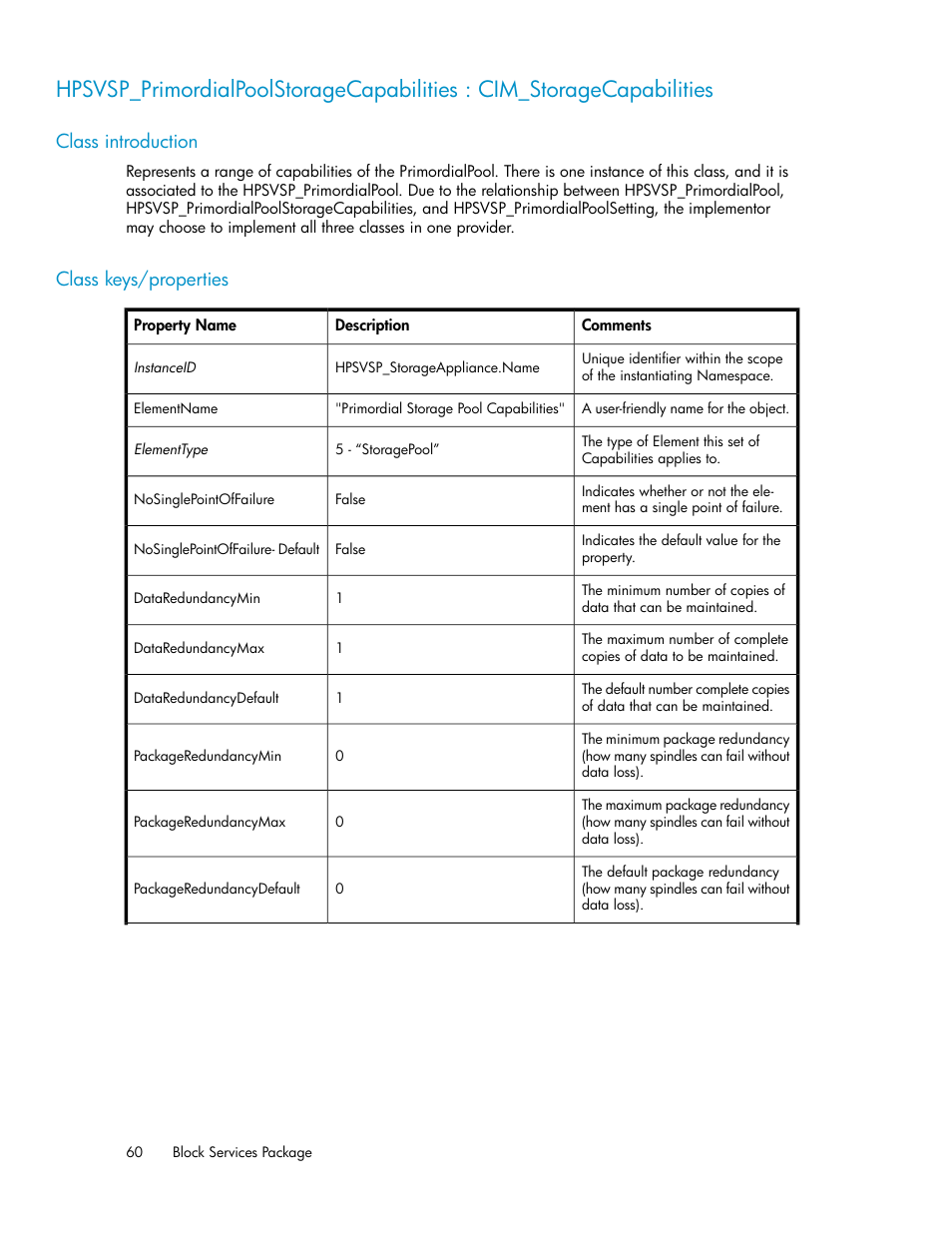 Class introduction, Class keys/properties, 60 class keys/properties | HP SAN Virtualization Services Platform User Manual | Page 60 / 324
