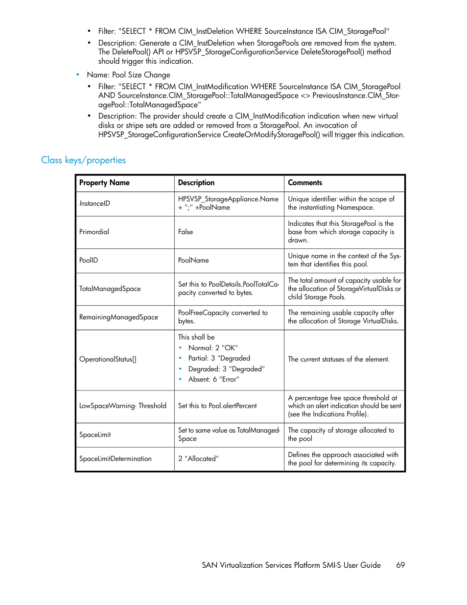 Class keys/properties | HP SAN Virtualization Services Platform User Manual | Page 69 / 324