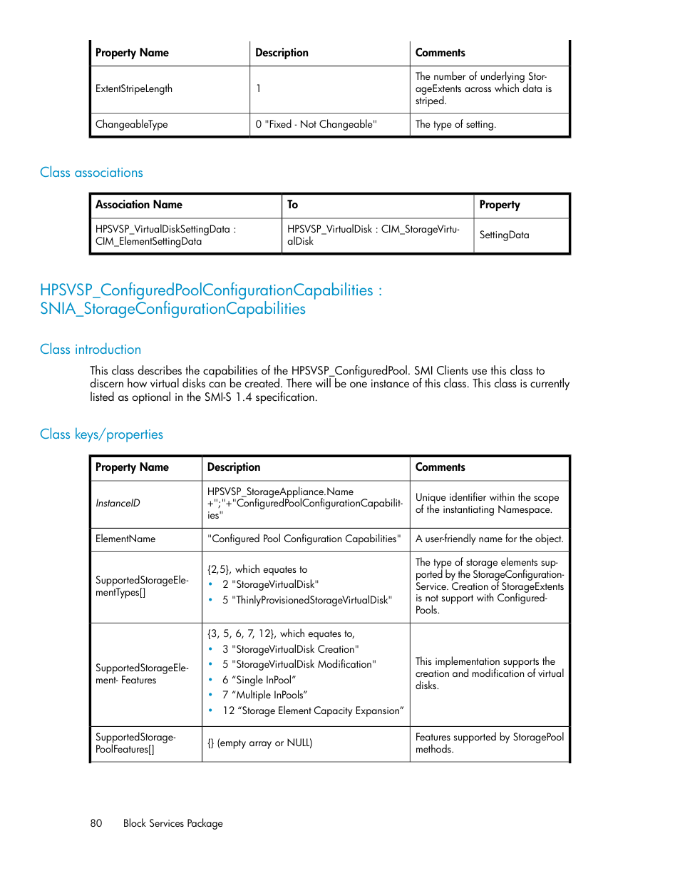 Class associations, Class introduction, Class keys/properties | 80 class keys/properties | HP SAN Virtualization Services Platform User Manual | Page 80 / 324