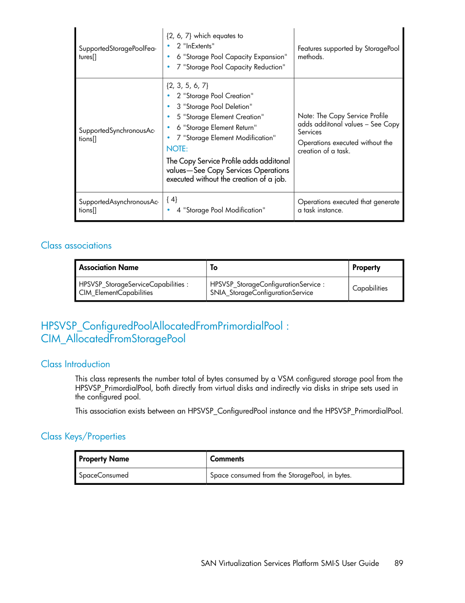 Class associations, Class introduction, Class keys/properties | 89 class keys/properties | HP SAN Virtualization Services Platform User Manual | Page 89 / 324