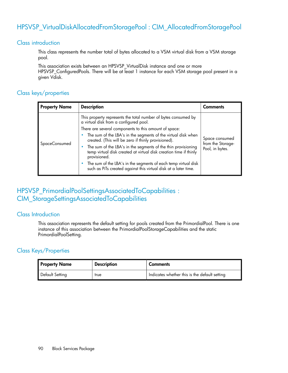 Class introduction, Class keys/properties, 90 class keys/properties | HP SAN Virtualization Services Platform User Manual | Page 90 / 324