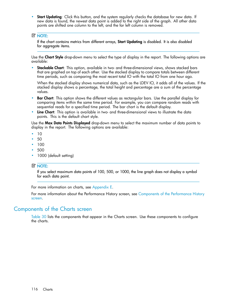 Components of the charts screen | HP XP Performance Advisor Software User Manual | Page 116 / 165