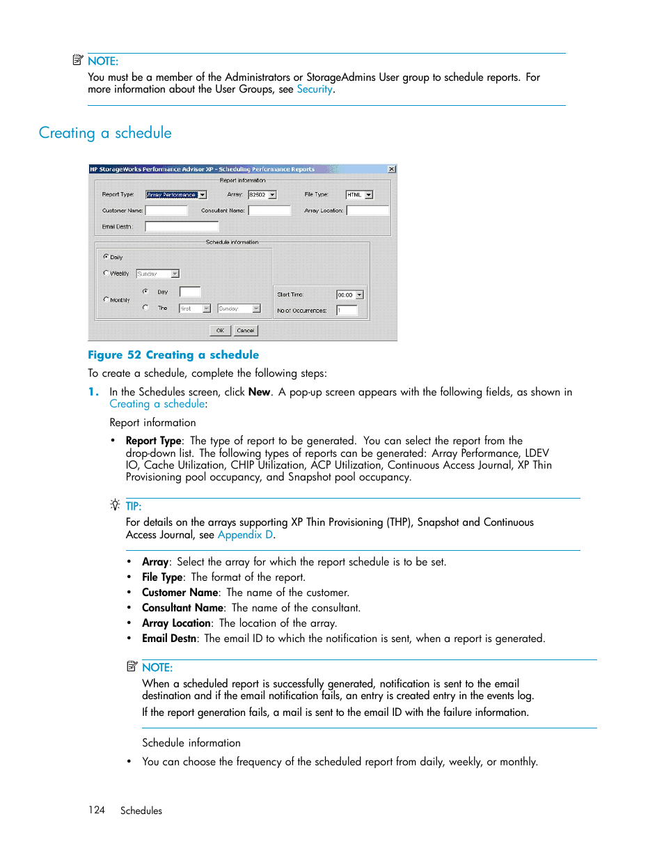 Creating a schedule | HP XP Performance Advisor Software User Manual | Page 124 / 165