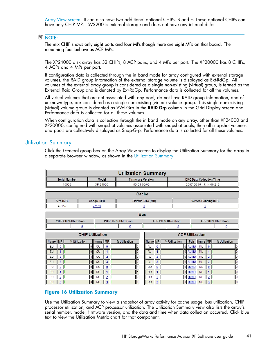 Utilization summary, Utilization, Summary | HP XP Performance Advisor Software User Manual | Page 41 / 165