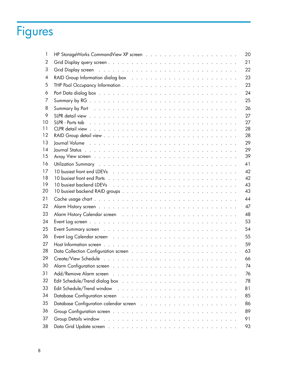 Figures | HP XP Performance Advisor Software User Manual | Page 8 / 165