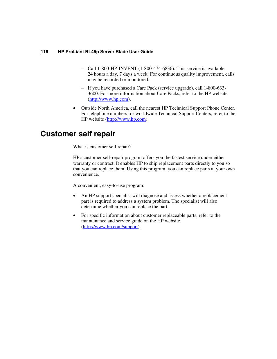Customer self repair | HP ProLiant BL45p Server series User Manual | Page 118 / 128