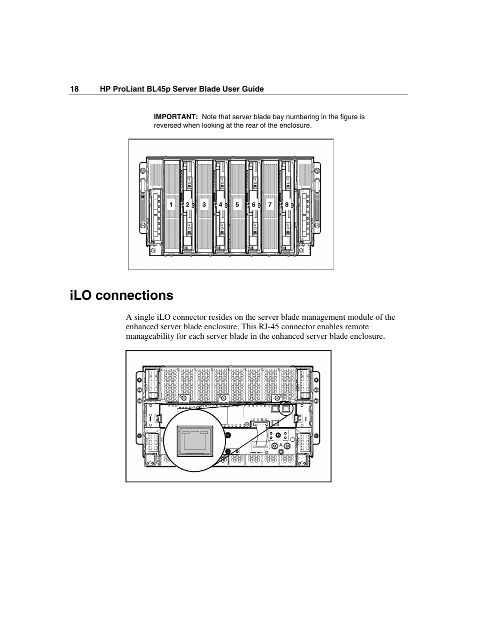 Ilo connections | HP ProLiant BL45p Server series User Manual | Page 18 / 128