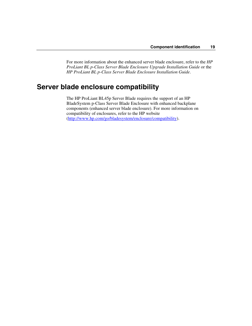 Server blade enclosure compatibility | HP ProLiant BL45p Server series User Manual | Page 19 / 128