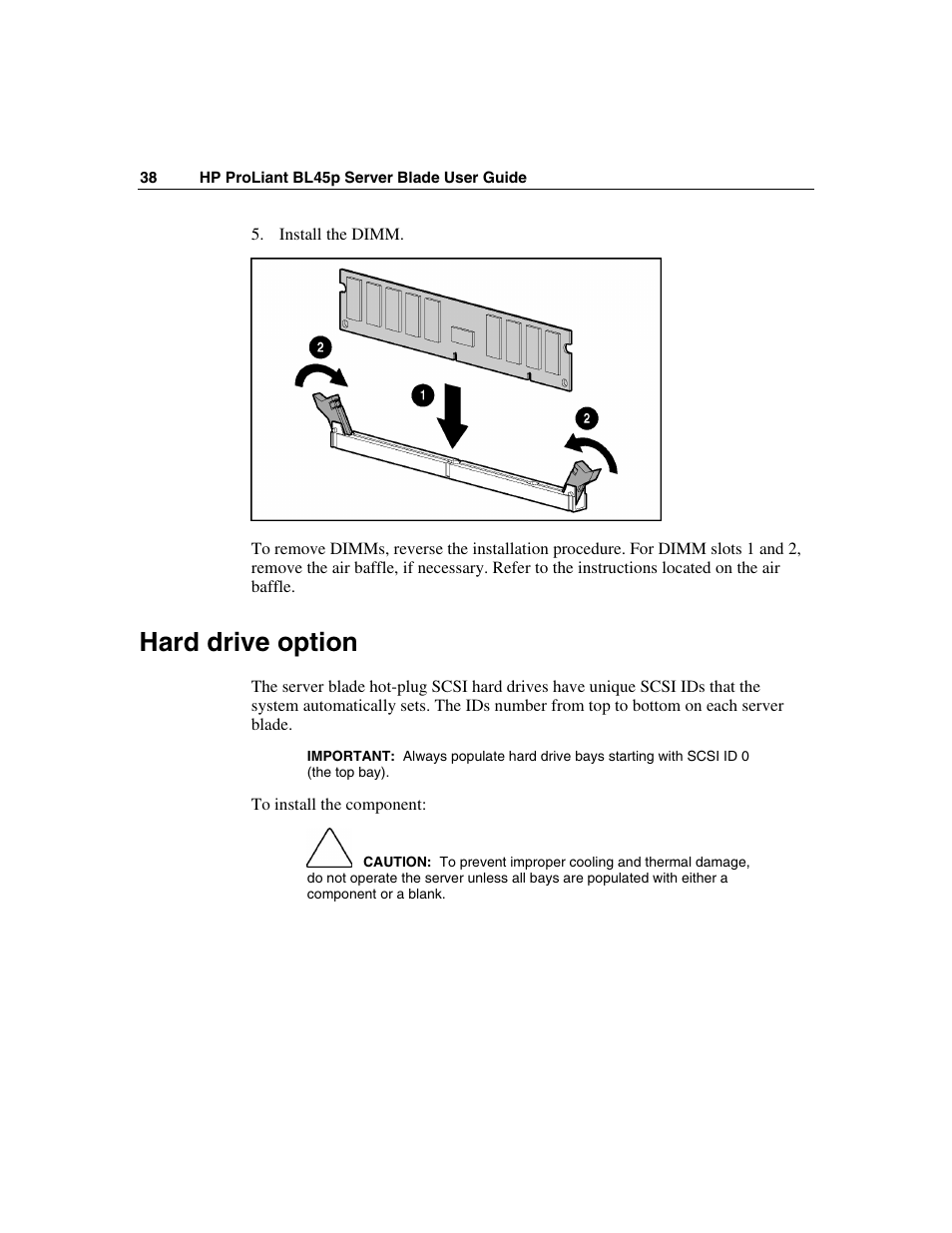 Hard drive option | HP ProLiant BL45p Server series User Manual | Page 38 / 128