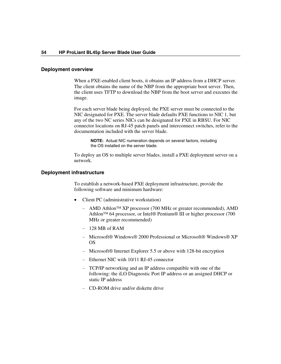 Deployment overview, Deployment infrastructure | HP ProLiant BL45p Server series User Manual | Page 54 / 128