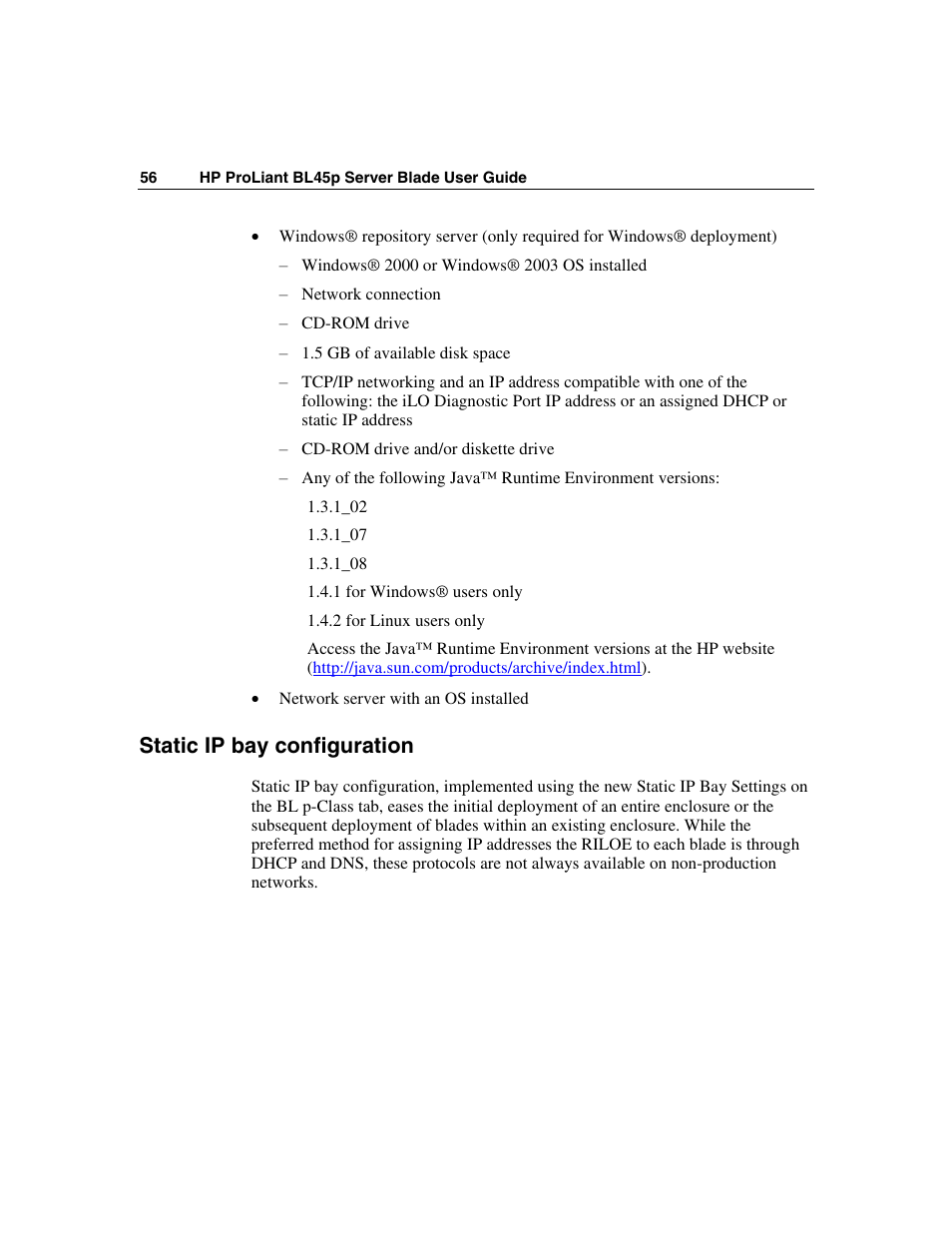 Static ip bay configuration | HP ProLiant BL45p Server series User Manual | Page 56 / 128