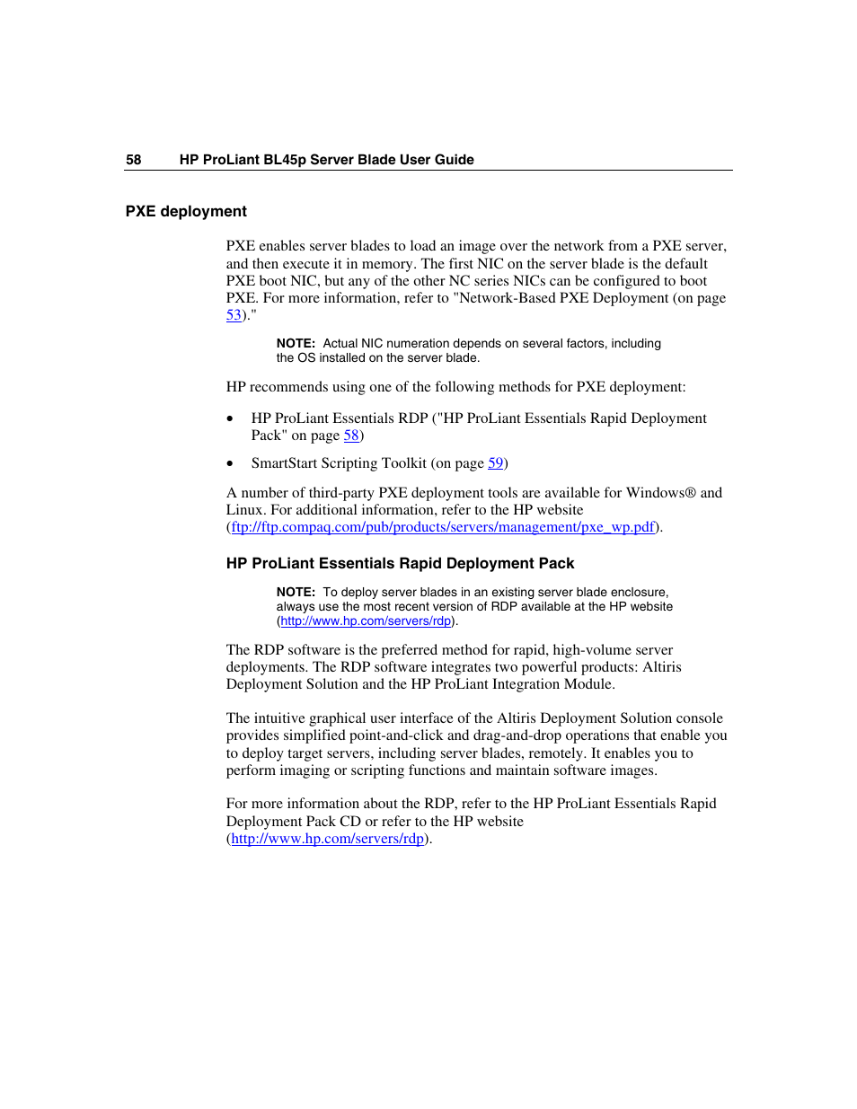 Pxe deployment | HP ProLiant BL45p Server series User Manual | Page 58 / 128
