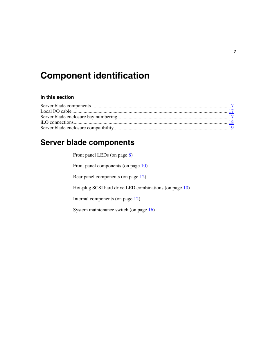 Component identification, Server blade components | HP ProLiant BL45p Server series User Manual | Page 7 / 128