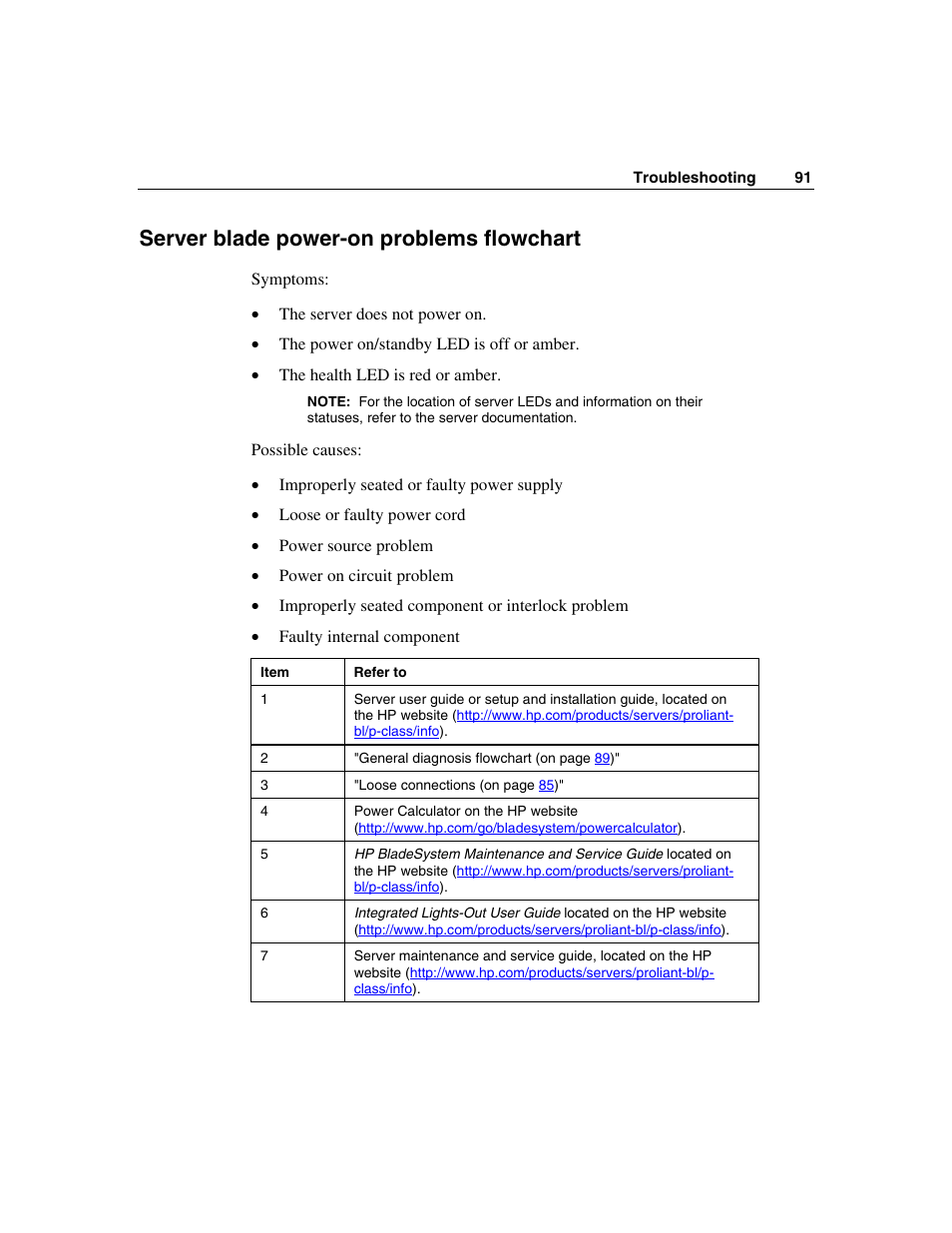 Server blade power-on problems flowchart | HP ProLiant BL45p Server series User Manual | Page 91 / 128