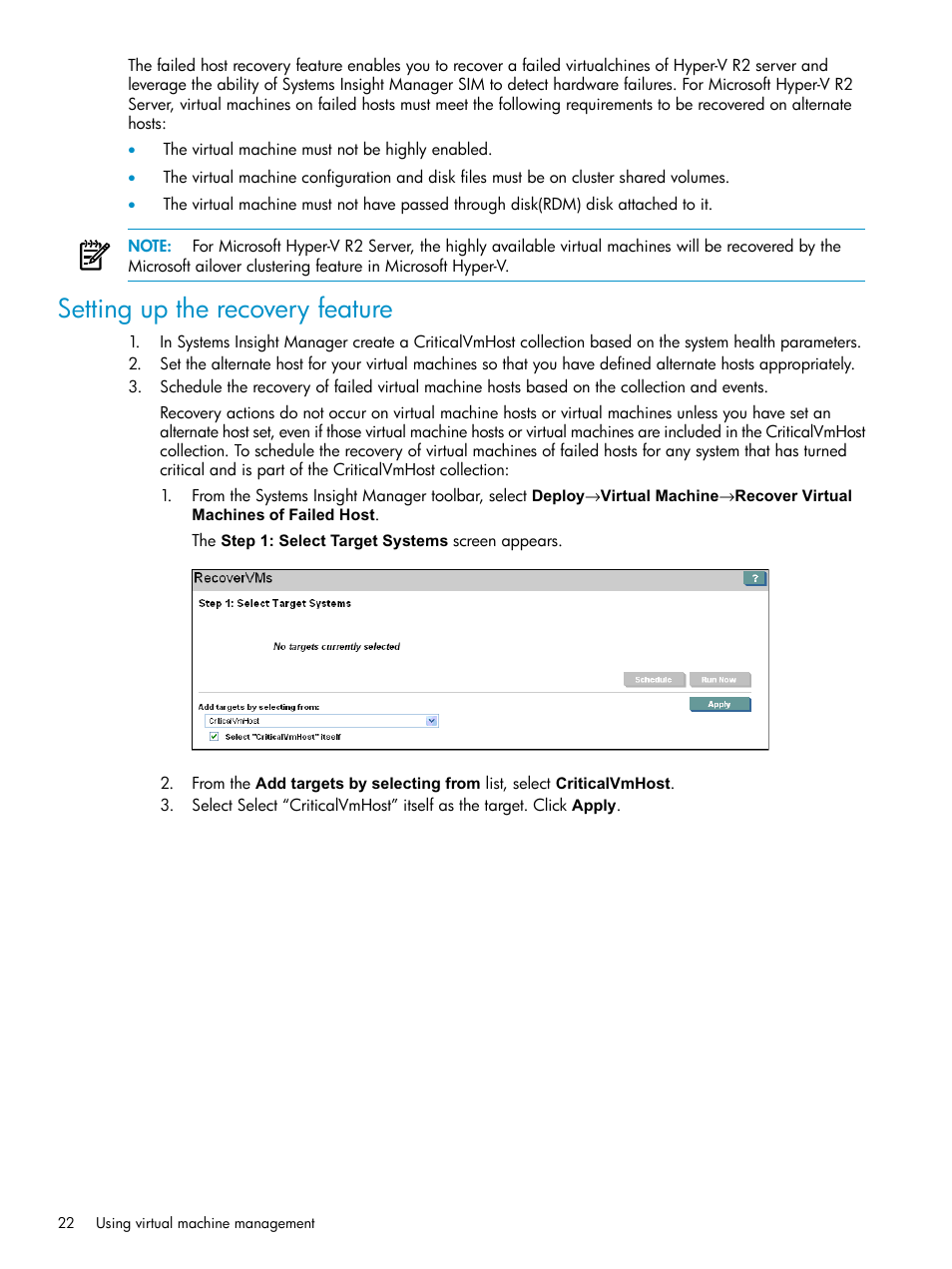 Setting up the recovery feature | HP Insight Control Software for Linux User Manual | Page 22 / 59