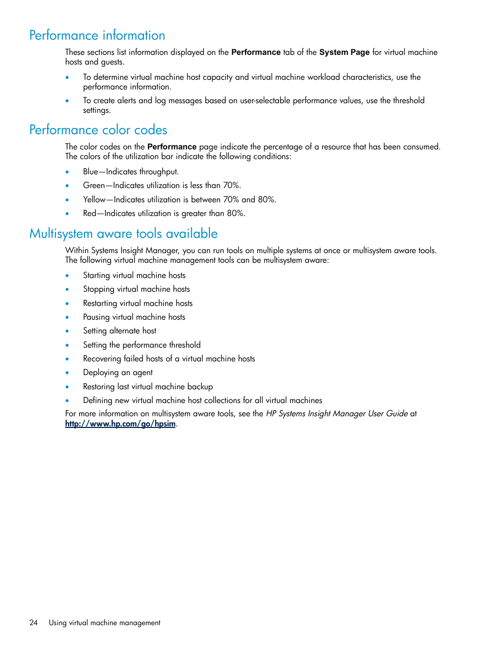 Performance information, Performance color codes, Multisystem aware tools available | HP Insight Control Software for Linux User Manual | Page 24 / 59