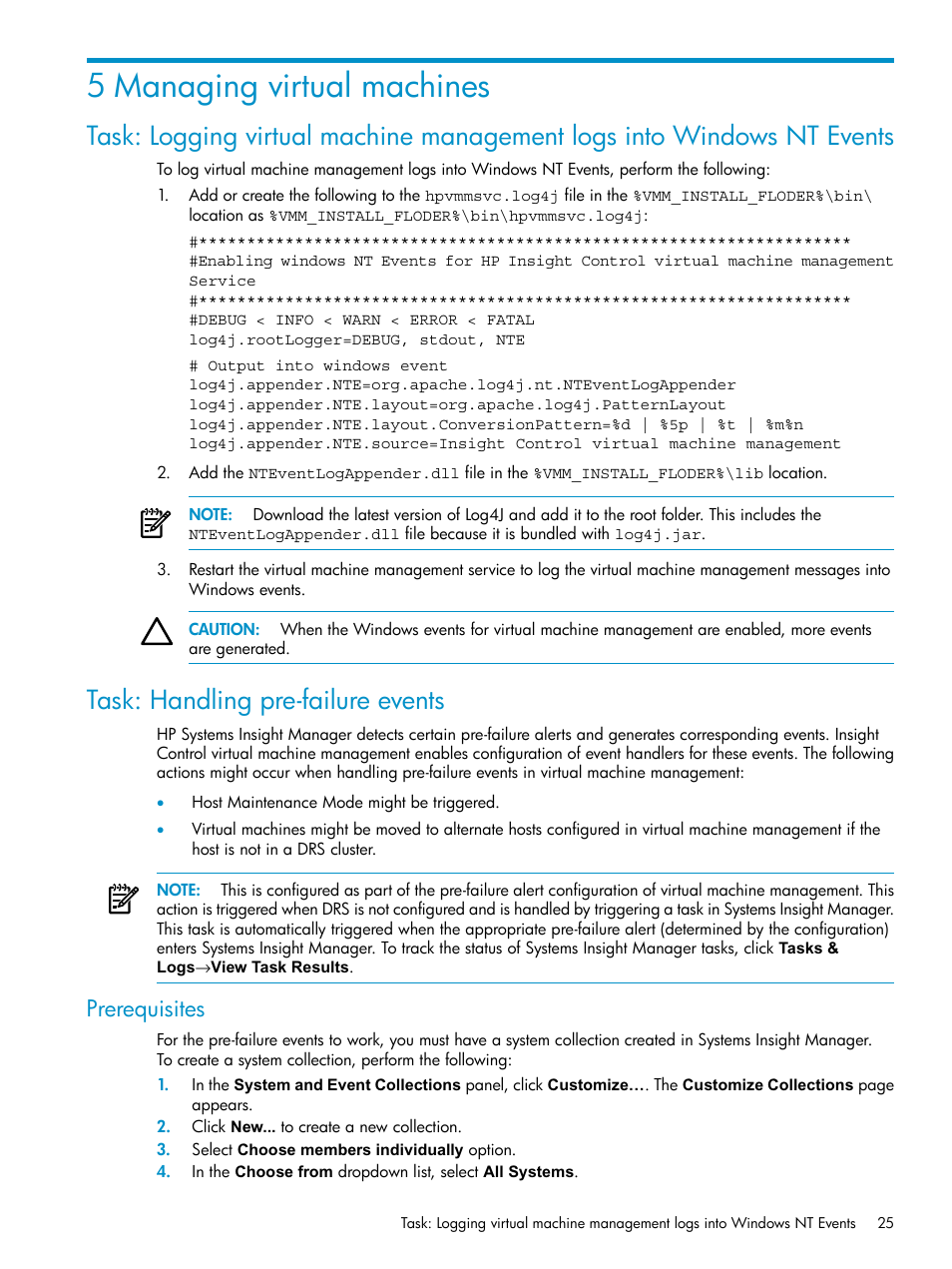 5 managing virtual machines, Task: handling pre-failure events, Prerequisites | HP Insight Control Software for Linux User Manual | Page 25 / 59