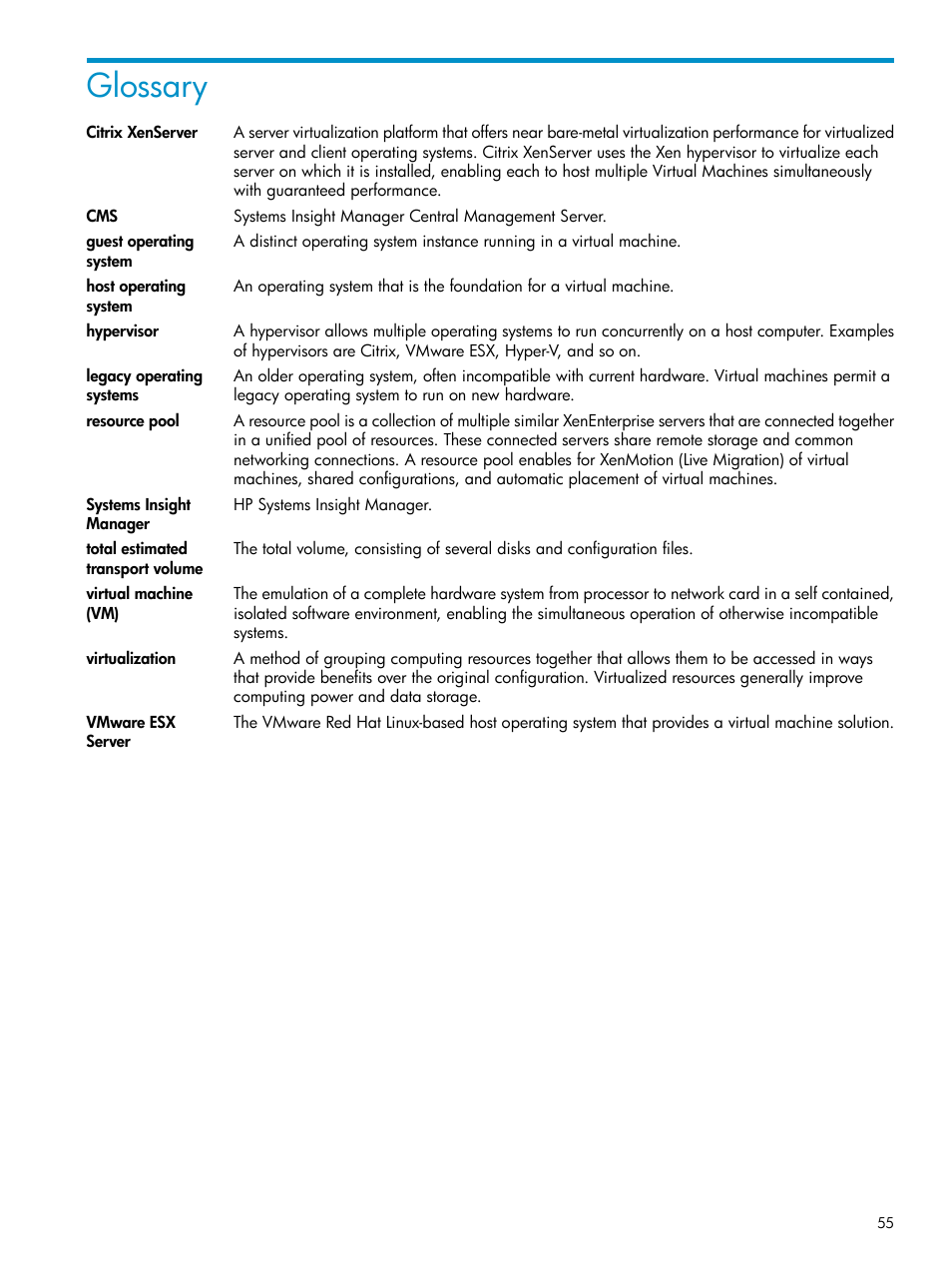 Glossary | HP Insight Control Software for Linux User Manual | Page 55 / 59