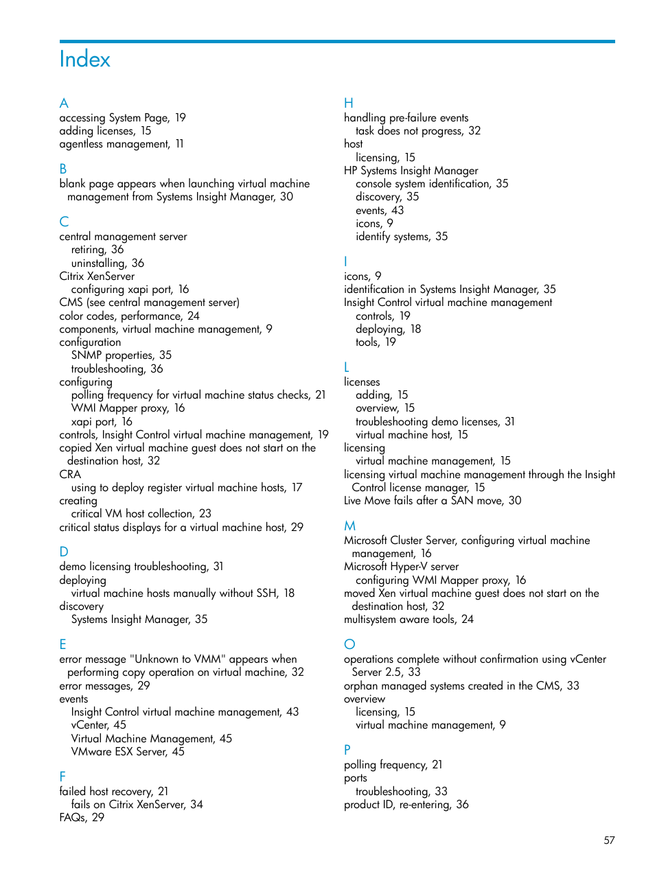 Index | HP Insight Control Software for Linux User Manual | Page 57 / 59