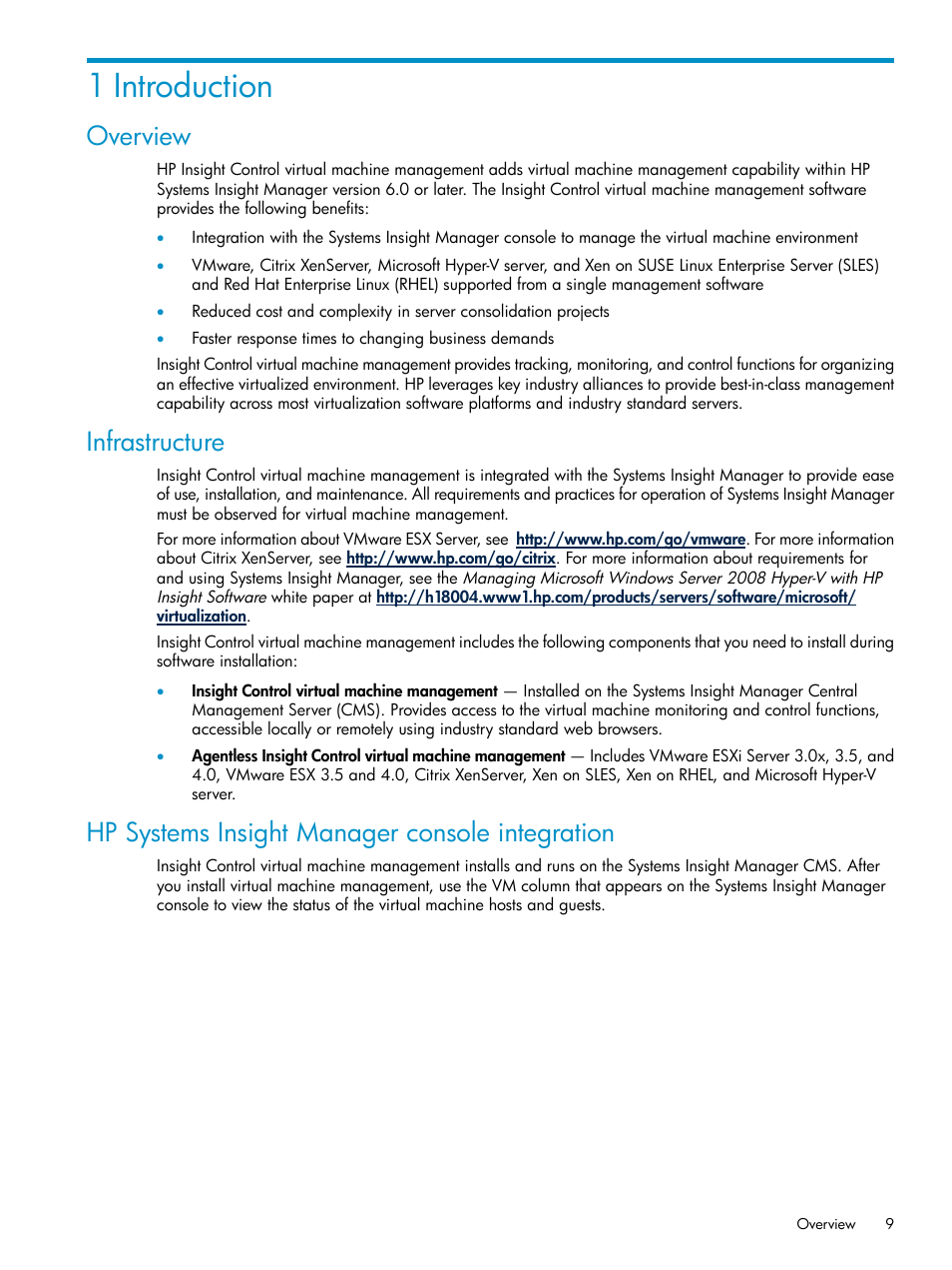 1 introduction, Overview, Infrastructure | Hp systems insight manager console integration | HP Insight Control Software for Linux User Manual | Page 9 / 59