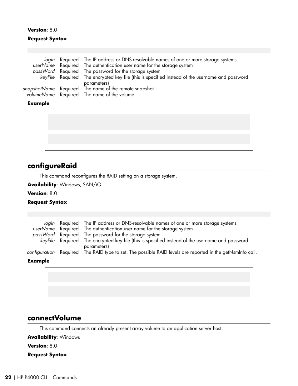 Configureraid, Connectvolume | HP StoreVirtual VSA Software User Manual | Page 22 / 80