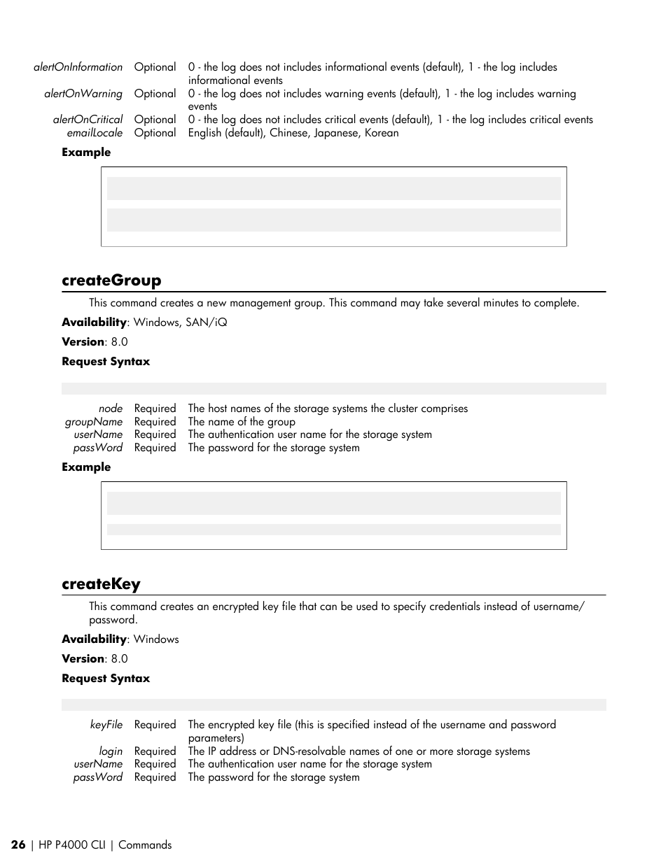 Creategroup, Createkey | HP StoreVirtual VSA Software User Manual | Page 26 / 80