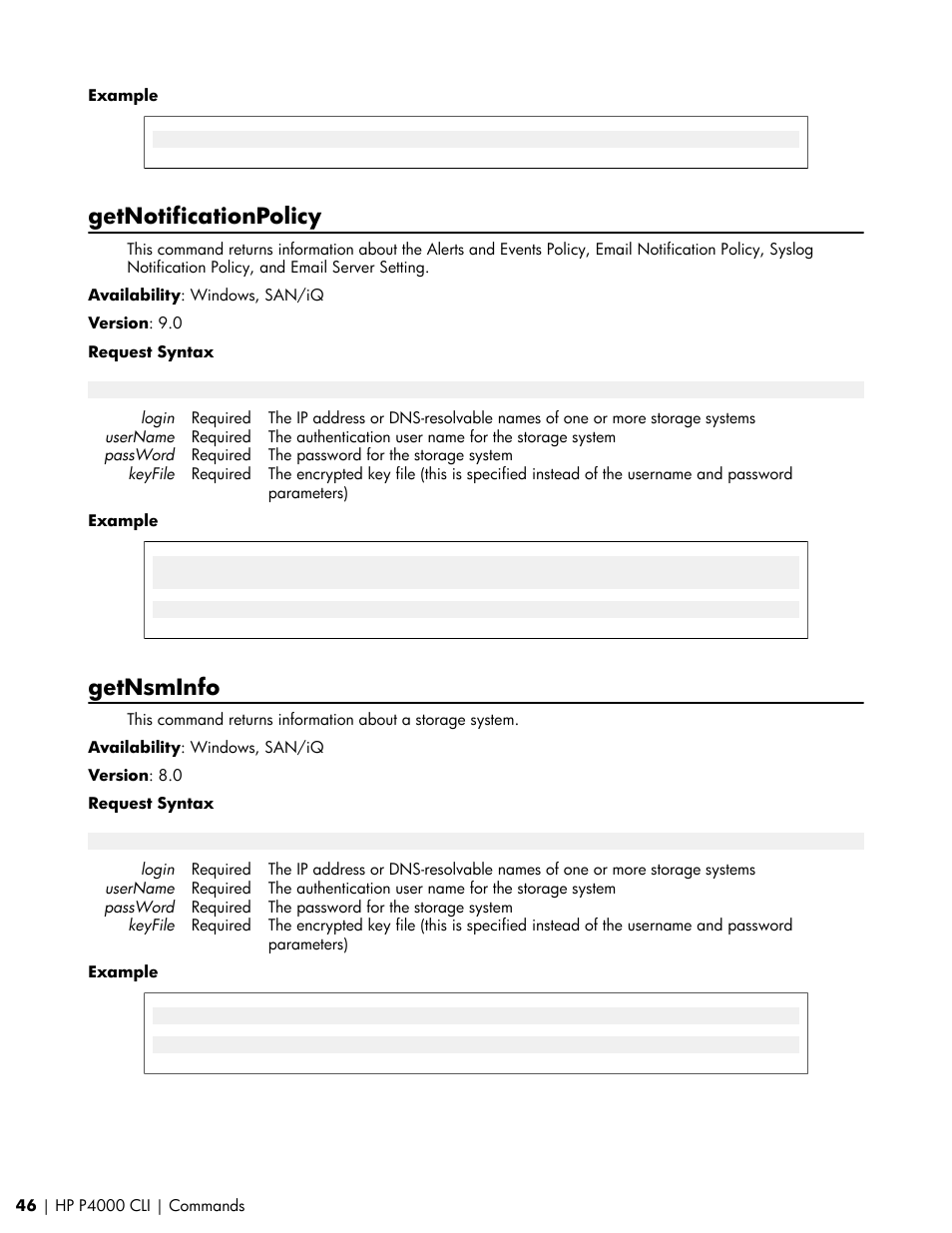 Getnotificationpolicy, Getnsminfo | HP StoreVirtual VSA Software User Manual | Page 46 / 80