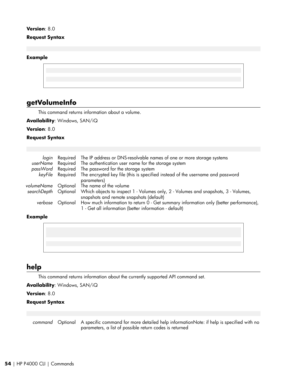 Getvolumeinfo, Help | HP StoreVirtual VSA Software User Manual | Page 54 / 80