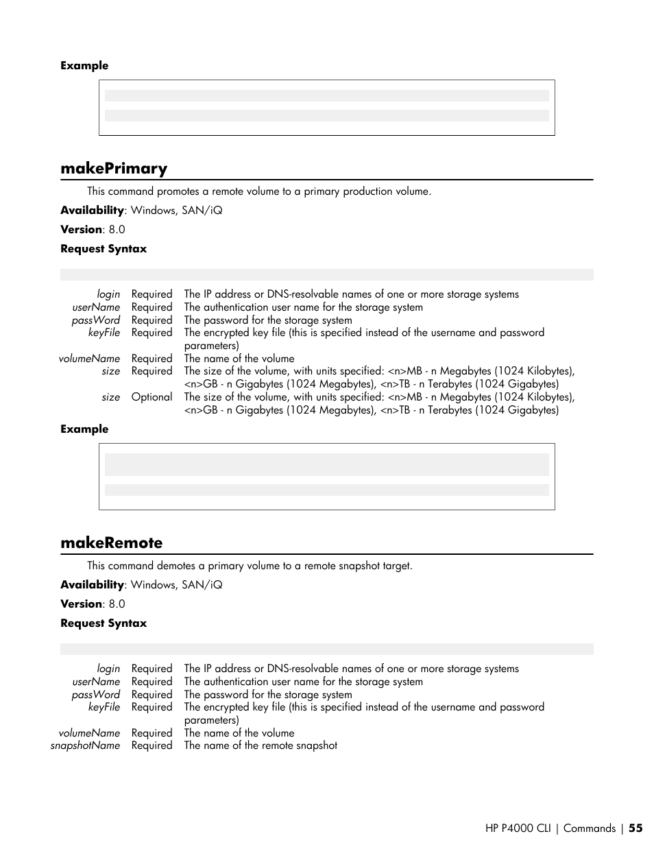 Makeprimary, Makeremote | HP StoreVirtual VSA Software User Manual | Page 55 / 80