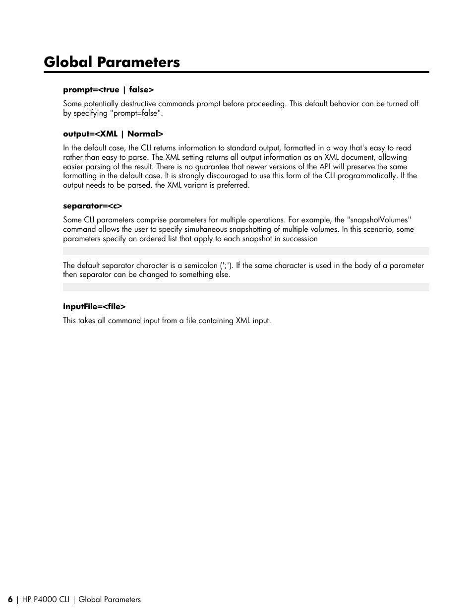 Global parameters | HP StoreVirtual VSA Software User Manual | Page 6 / 80