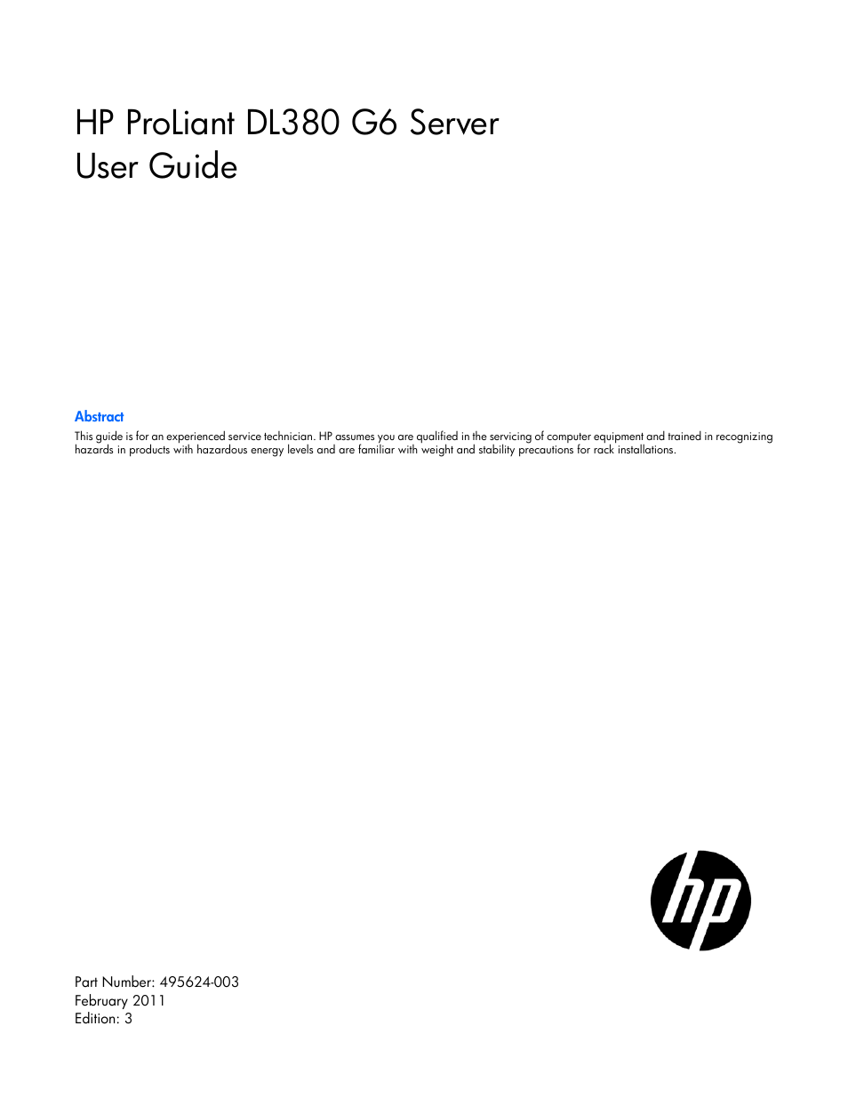 HP ProLiant DL380 G6 Server User Manual | 117 pages