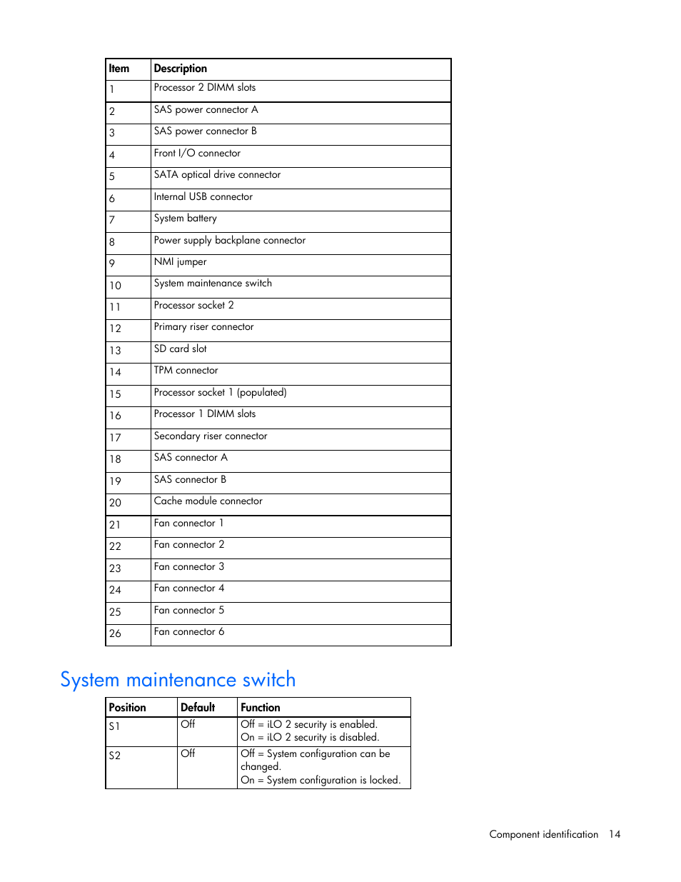 System maintenance switch | HP ProLiant DL380 G6 Server User Manual | Page 14 / 117