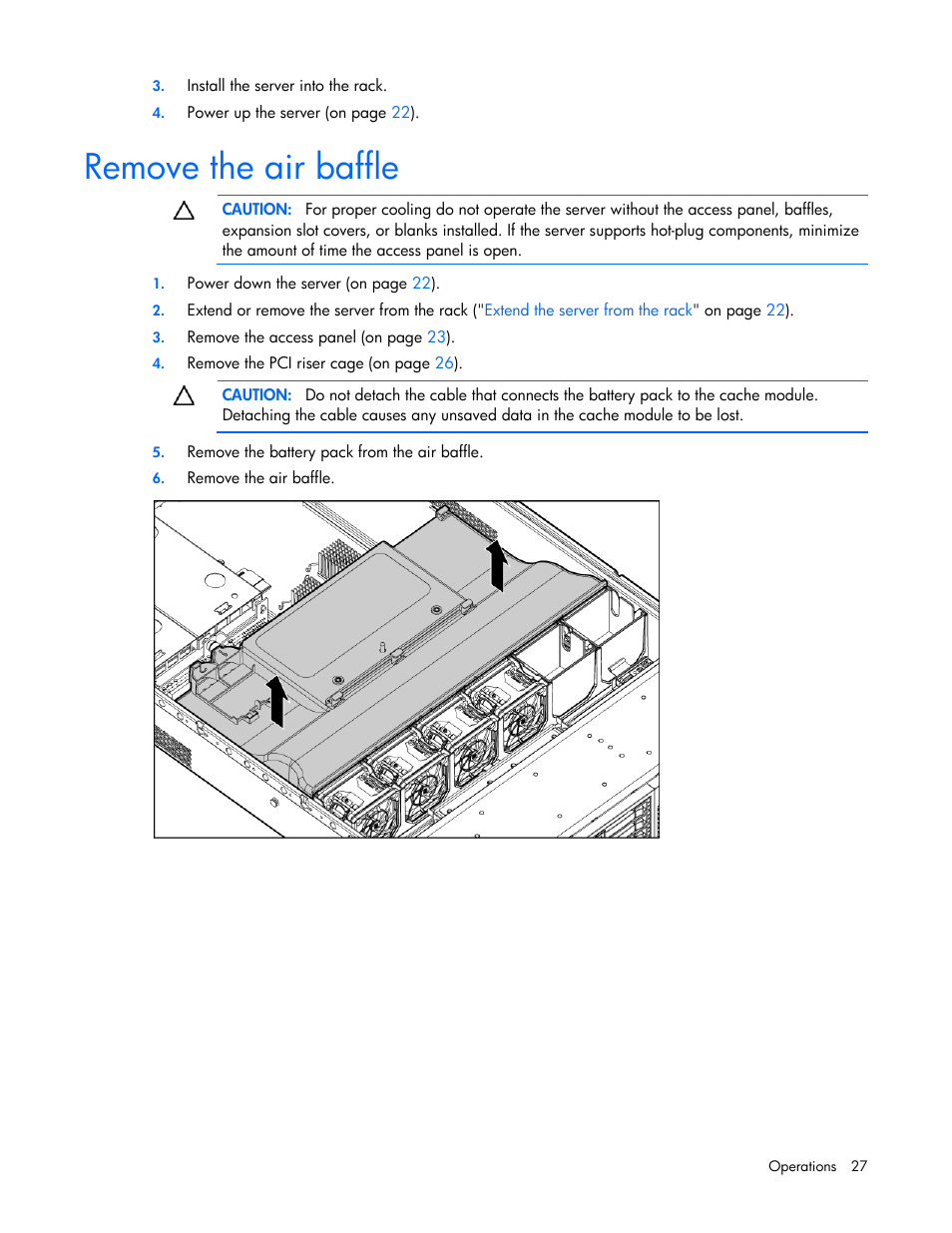 Remove the air baffle | HP ProLiant DL380 G6 Server User Manual | Page 27 / 117