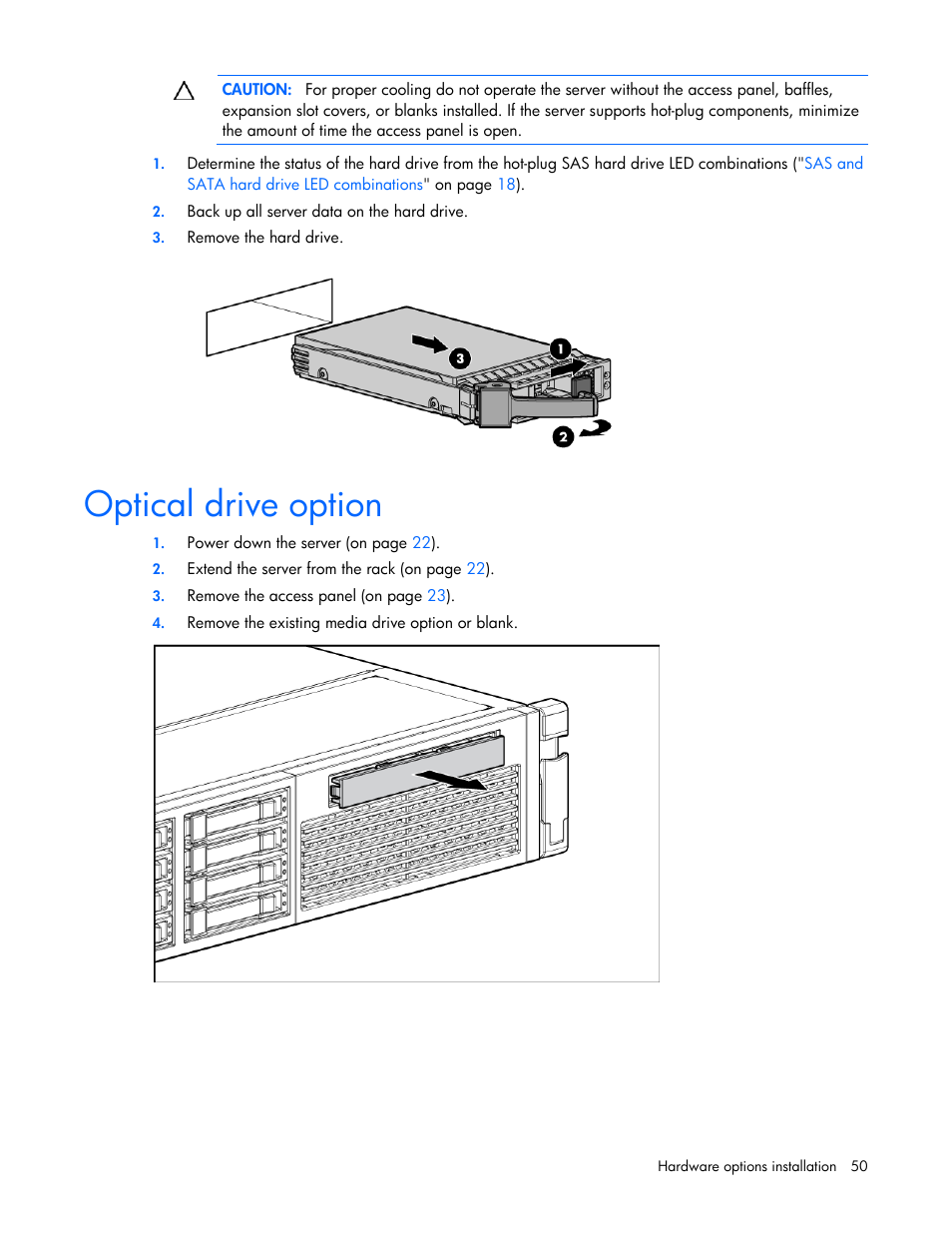 Optical drive option | HP ProLiant DL380 G6 Server User Manual | Page 50 / 117