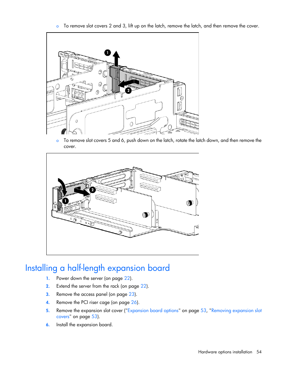 Installing a half-length expansion board | HP ProLiant DL380 G6 Server User Manual | Page 54 / 117