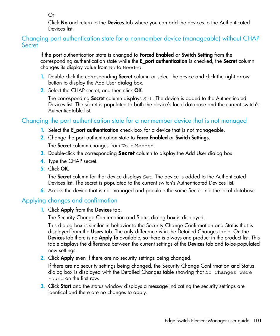 Applying changes and confirmation | HP StorageWorks 2.32 Edge Switch User Manual | Page 101 / 228