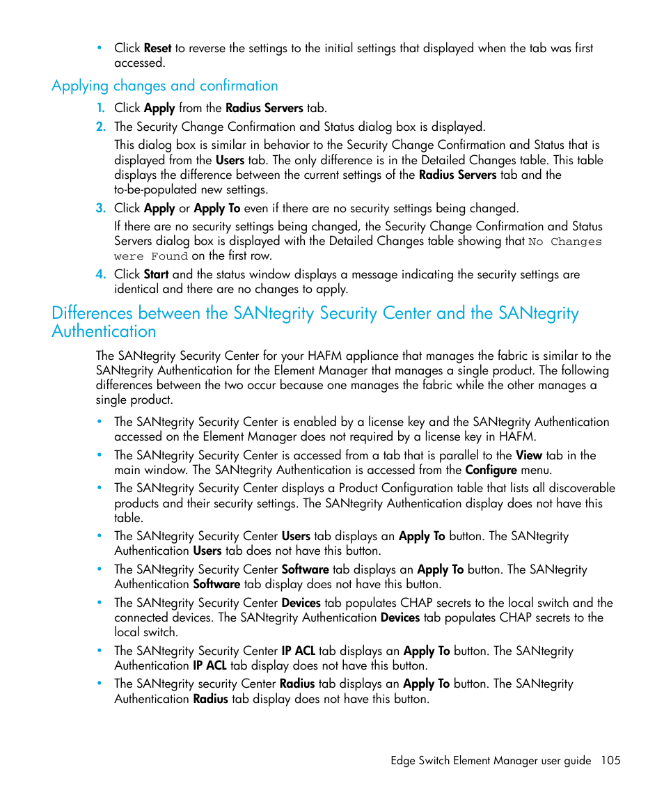 Applying changes and confirmation | HP StorageWorks 2.32 Edge Switch User Manual | Page 105 / 228