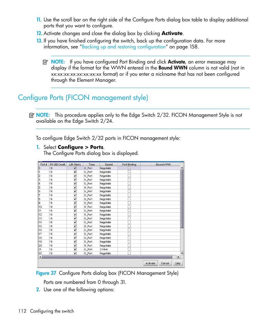 Configure ports (ficon management style) | HP StorageWorks 2.32 Edge Switch User Manual | Page 112 / 228