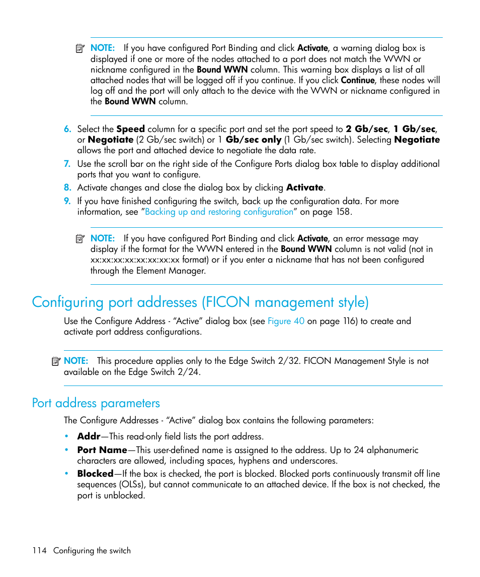 Port address parameters | HP StorageWorks 2.32 Edge Switch User Manual | Page 114 / 228